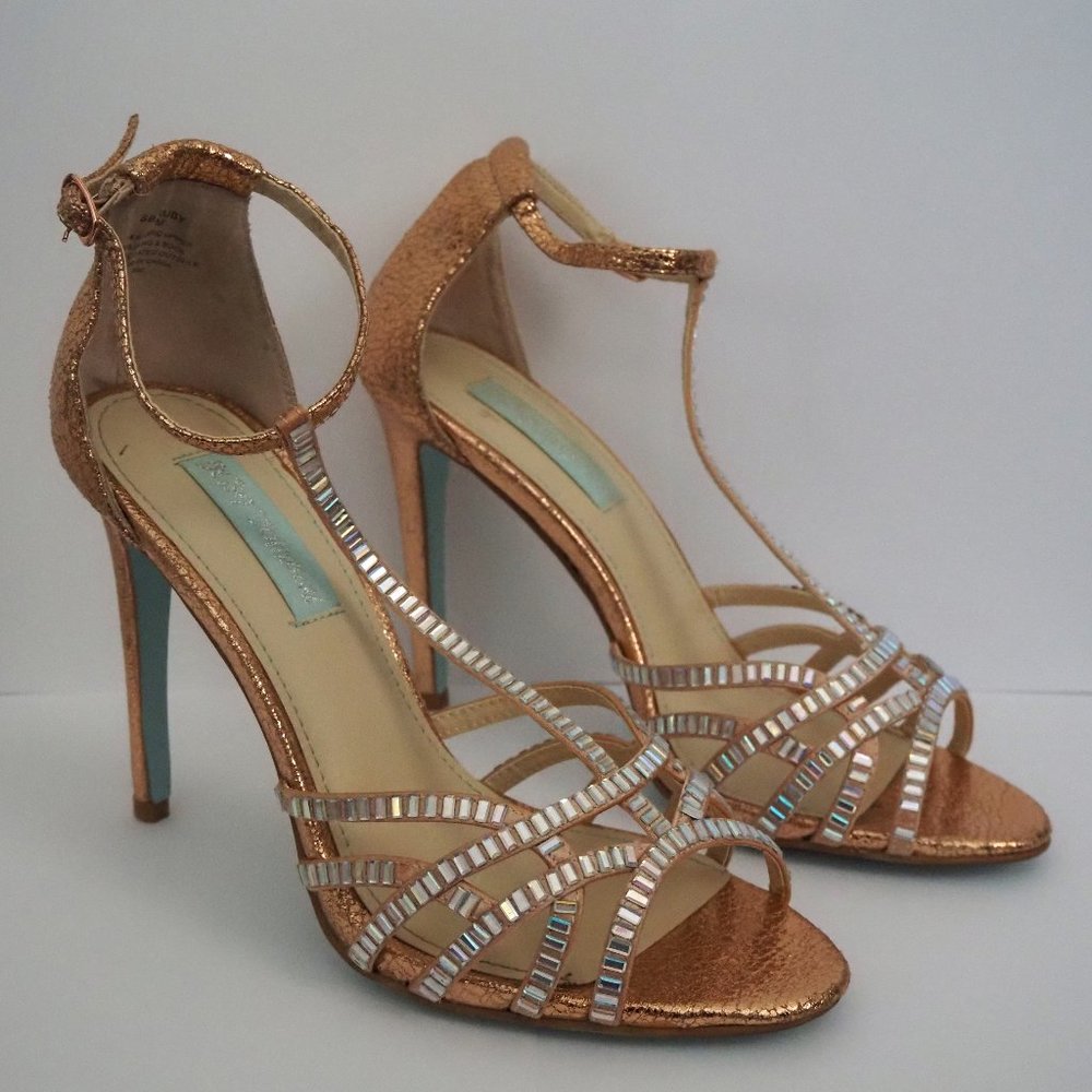 Blue by Betsey Johnson Ruby Rose Gold Rhinestone Heels, Women's Size 7M